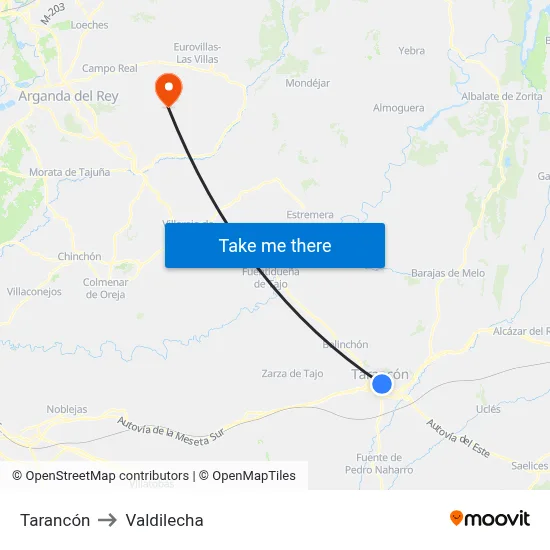 Tarancón to Valdilecha map
