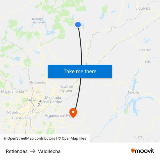 Retiendas to Valdilecha map