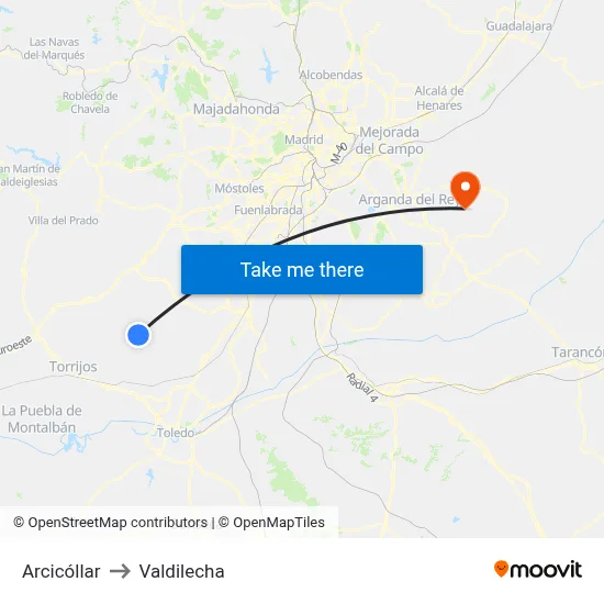 Arcicóllar to Valdilecha map