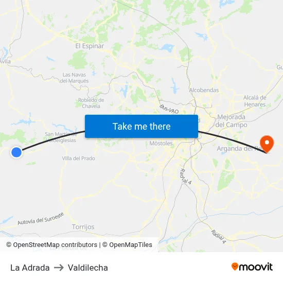 La Adrada to Valdilecha map