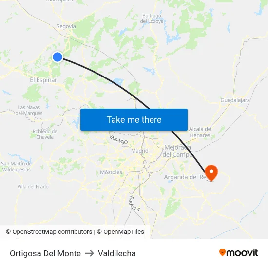 Ortigosa Del Monte to Valdilecha map
