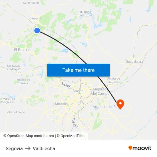 Segovia to Valdilecha map