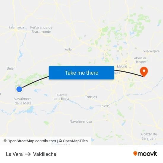 La Vera to Valdilecha map