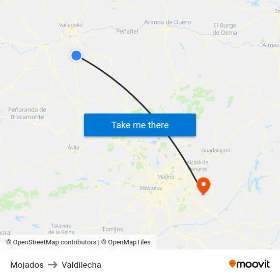 Mojados to Valdilecha map