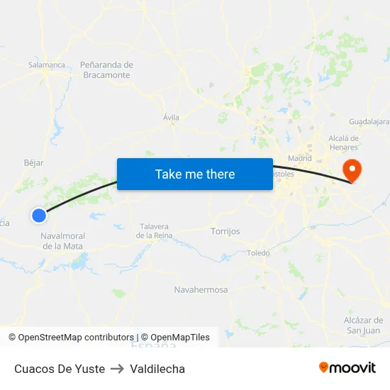 Cuacos De Yuste to Valdilecha map