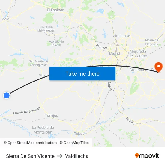 Sierra De San Vicente to Valdilecha map