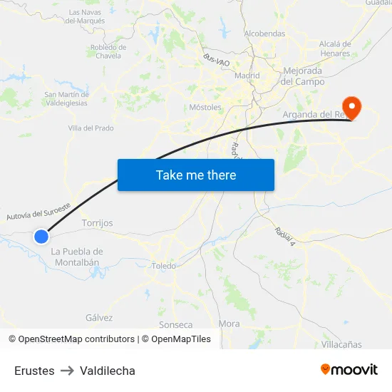 Erustes to Valdilecha map