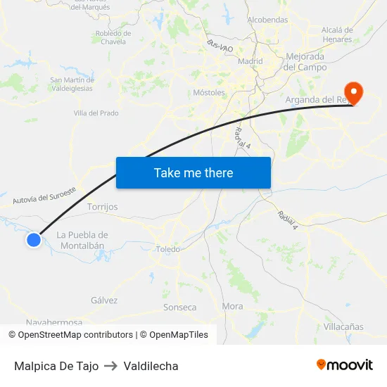 Malpica De Tajo to Valdilecha map