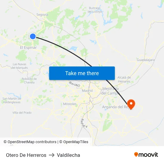 Otero De Herreros to Valdilecha map
