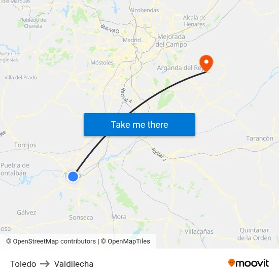 Toledo to Valdilecha map