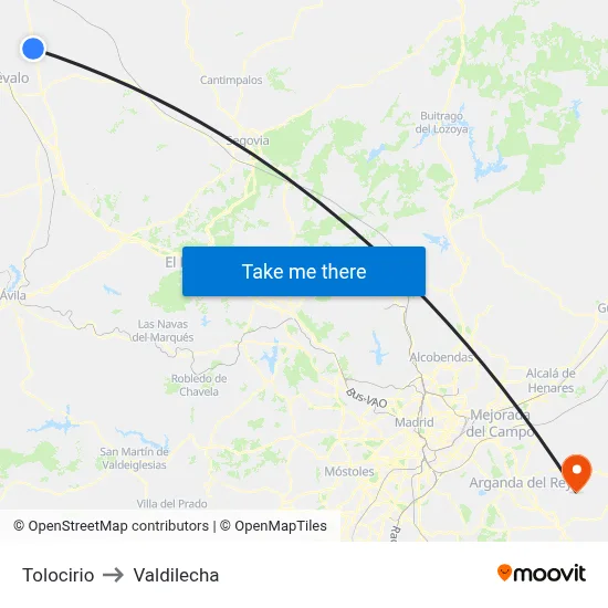 Tolocirio to Valdilecha map
