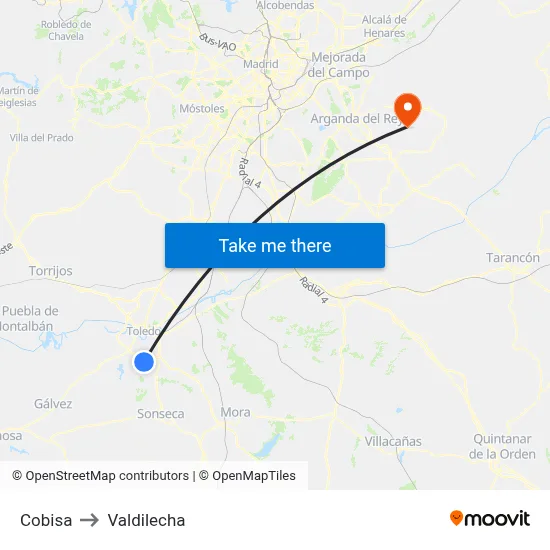 Cobisa to Valdilecha map