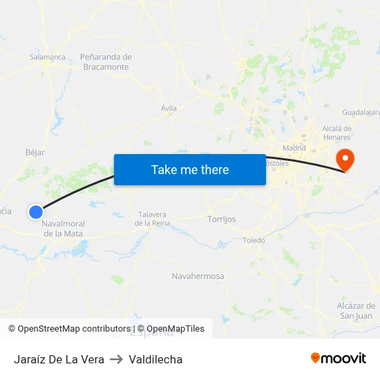 Jaraíz De La Vera to Valdilecha map