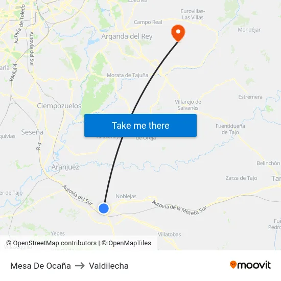Mesa De Ocaña to Valdilecha map
