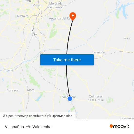 Villacañas to Valdilecha map