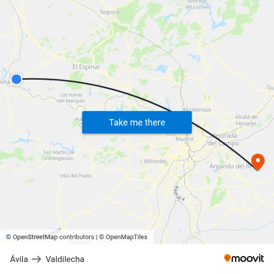 Ávila to Valdilecha map