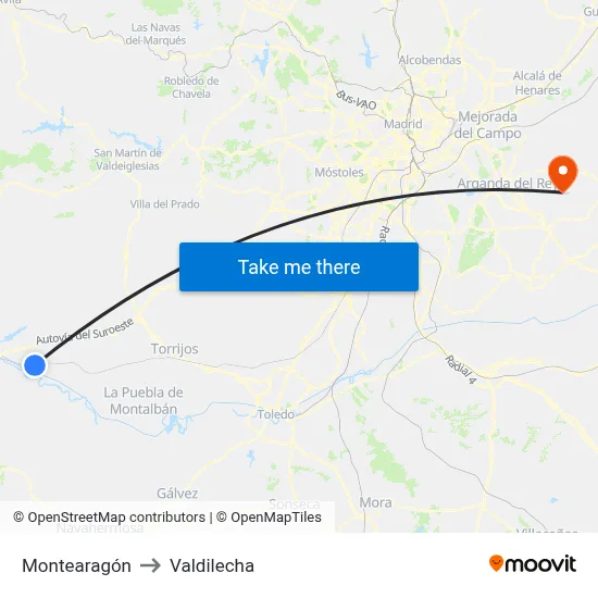 Montearagón to Valdilecha map