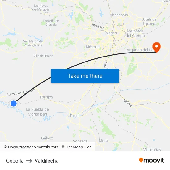 Cebolla to Valdilecha map