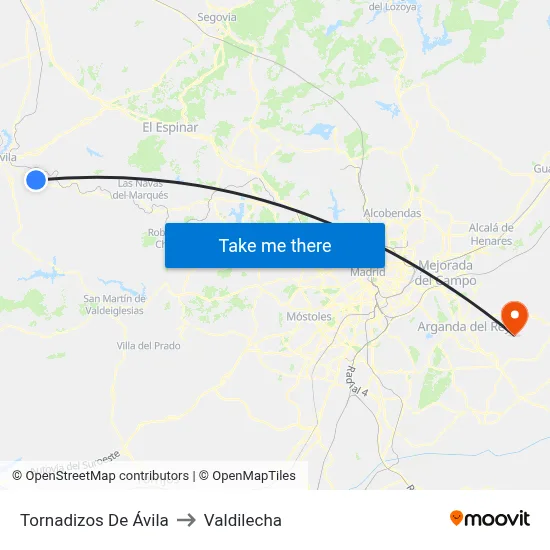 Tornadizos De Ávila to Valdilecha map