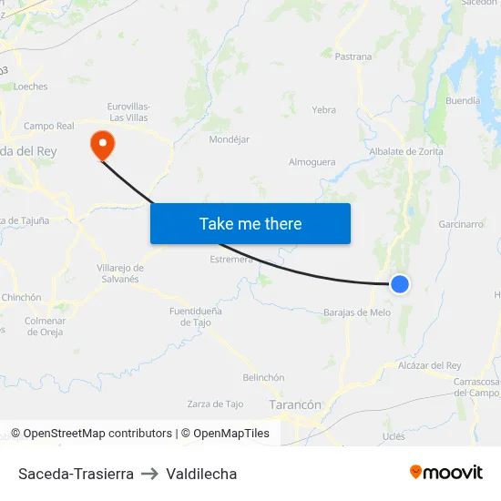 Saceda-Trasierra to Valdilecha map