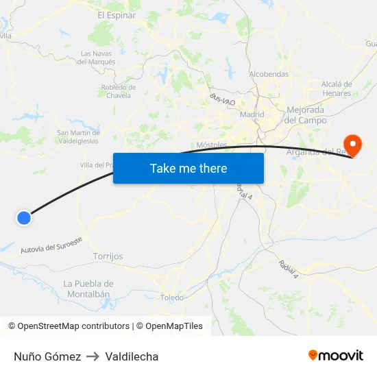 Nuño Gómez to Valdilecha map