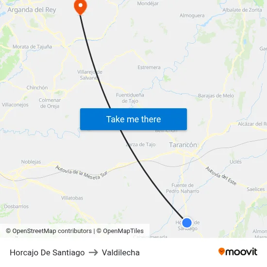 Horcajo De Santiago to Valdilecha map