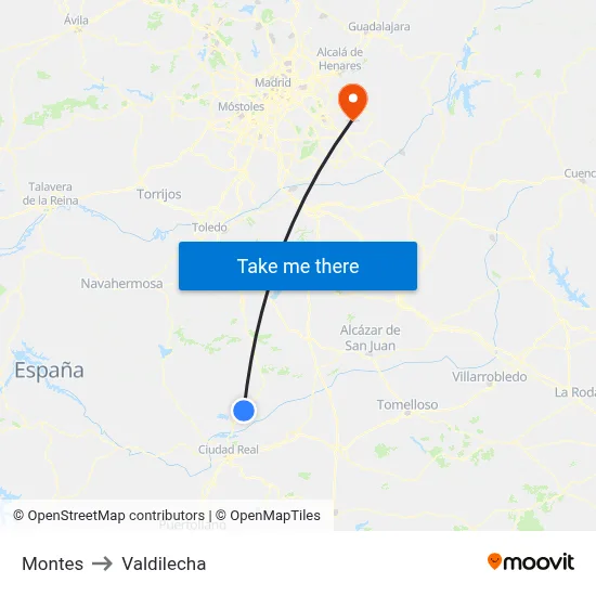 Montes to Valdilecha map