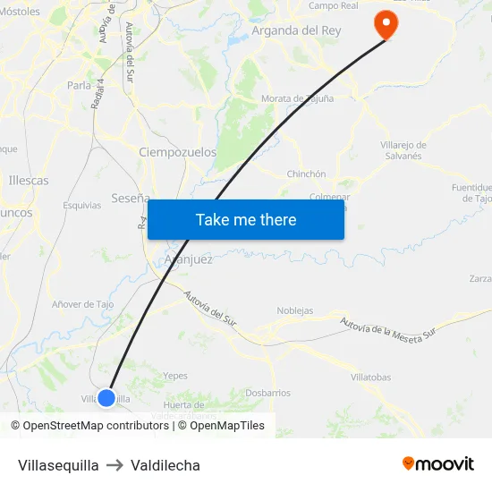 Villasequilla to Valdilecha map