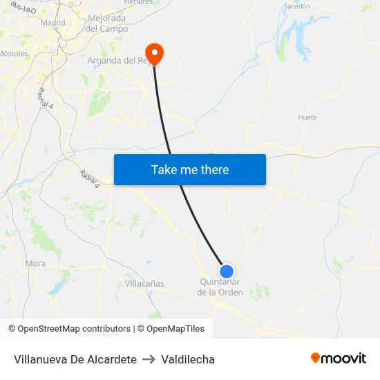 Villanueva De Alcardete to Valdilecha map