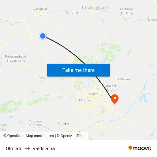 Olmedo to Valdilecha map