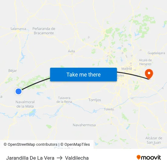 Jarandilla De La Vera to Valdilecha map