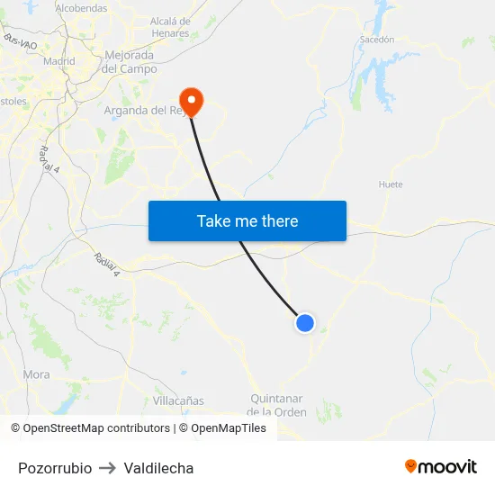 Pozorrubio to Valdilecha map