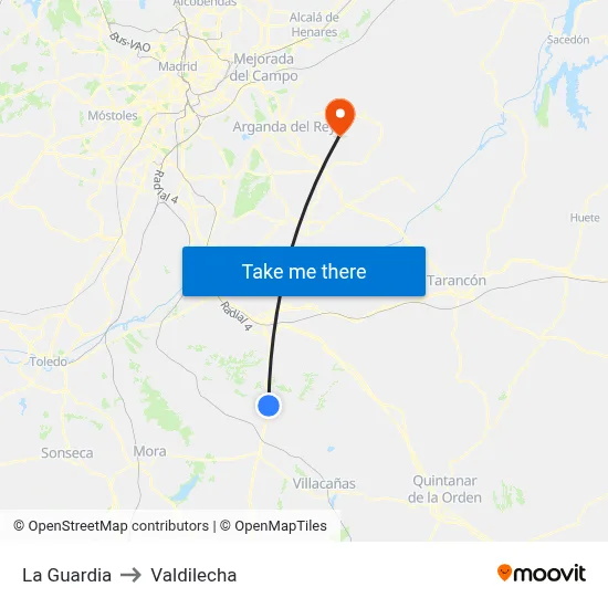 La Guardia to Valdilecha map