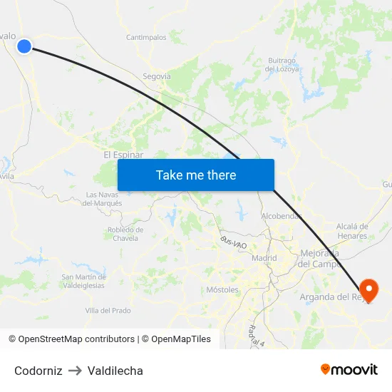 Codorniz to Valdilecha map