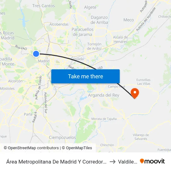 Área Metropolitana De Madrid Y Corredor Del Henares to Valdilecha map