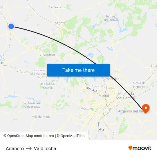Adanero to Valdilecha map