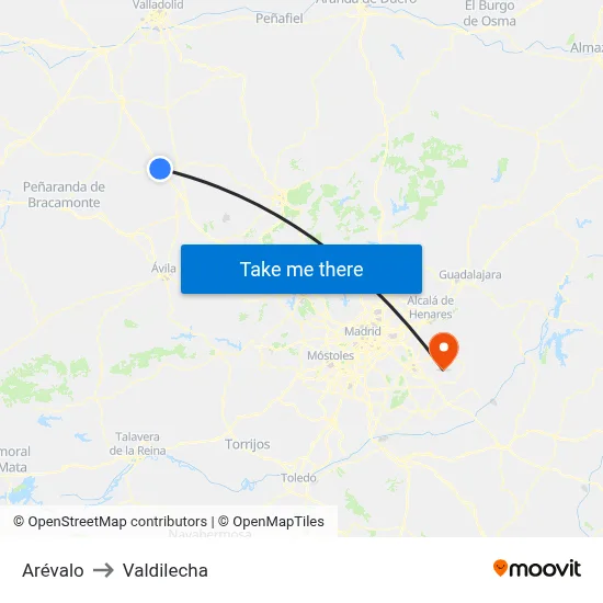 Arévalo to Valdilecha map