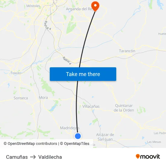 Camuñas to Valdilecha map