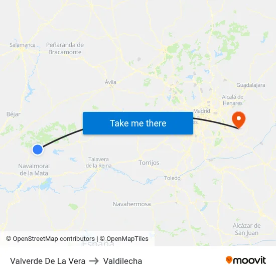 Valverde De La Vera to Valdilecha map