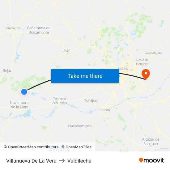 Villanueva De La Vera to Valdilecha map