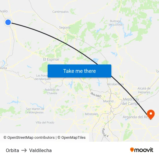 Orbita to Valdilecha map