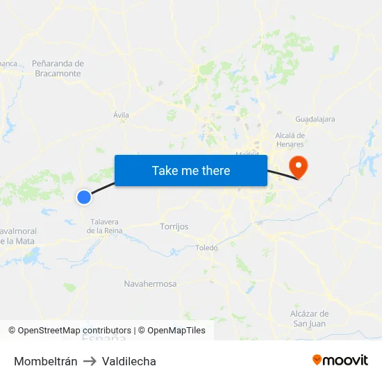 Mombeltrán to Valdilecha map