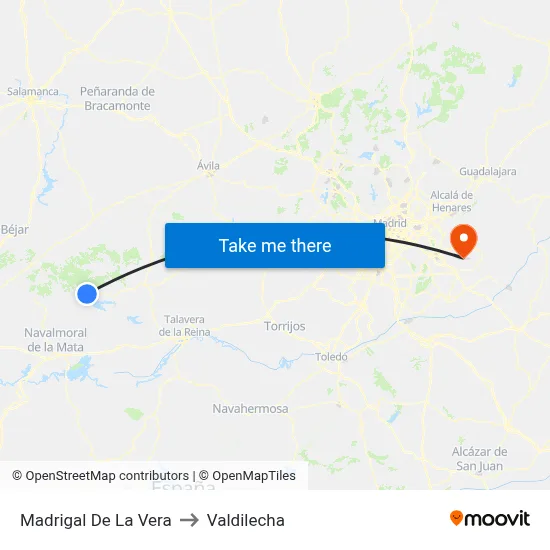 Madrigal De La Vera to Valdilecha map