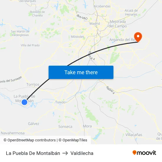 La Puebla De Montalbán to Valdilecha map