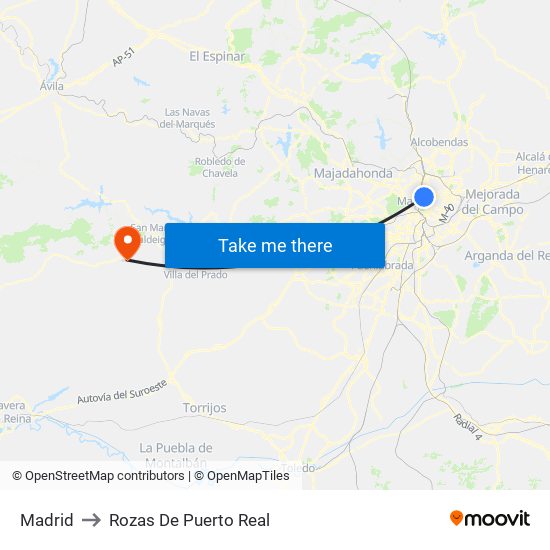 Madrid to Rozas De Puerto Real map