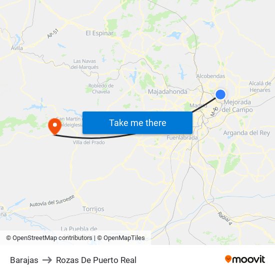 Barajas to Rozas De Puerto Real map