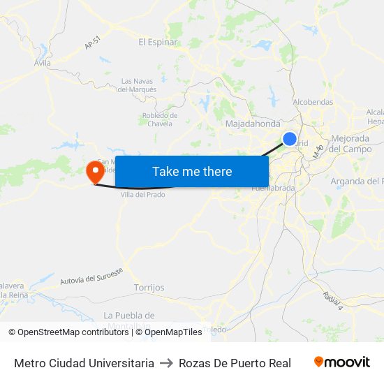 Metro Ciudad Universitaria to Rozas De Puerto Real map