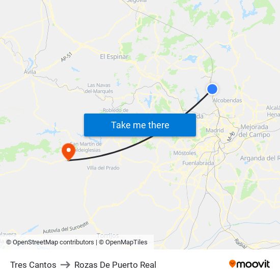 Tres Cantos to Rozas De Puerto Real map