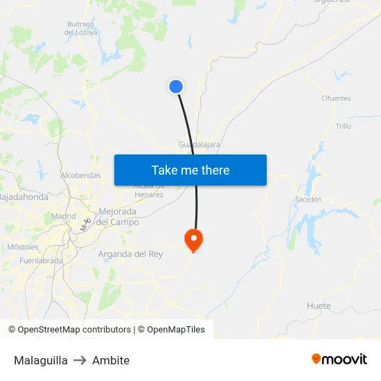 Malaguilla to Ambite map