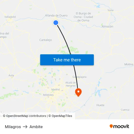 Milagros to Ambite map